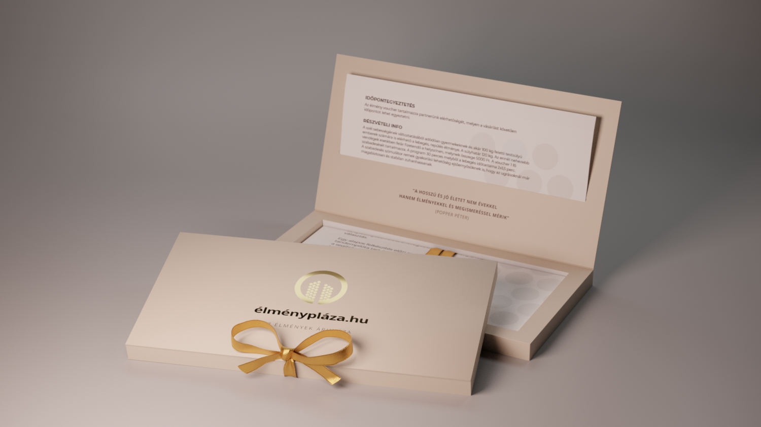 Élményajándékok voucher díszcsomagolásban